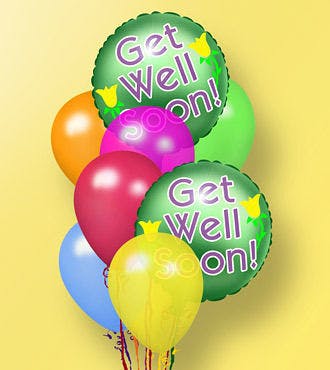 get well balloons and teddy bear