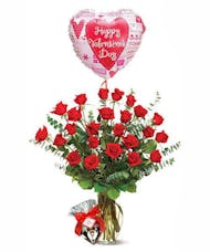 Valentines  Roses, Chocolates and Balloon 2 Dozen